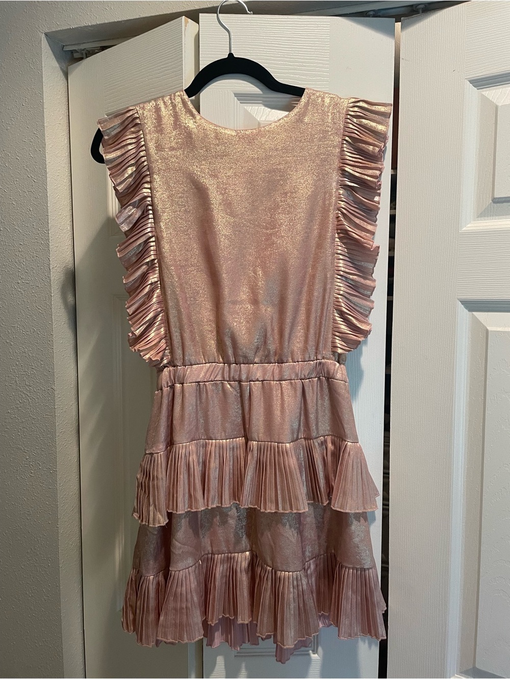 fab'rik Rose Gold Metallic Ruffle Dress